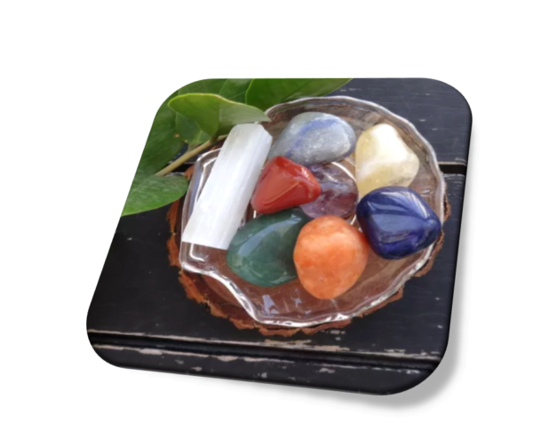 Kit Pedras Dos 7 Chakras Semi Preciosas Com Suporte Vidro