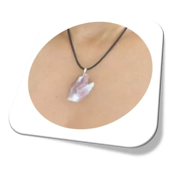 Colar Turmalina Rosa perfil Pedra Natural Bruta Pingente Proteção