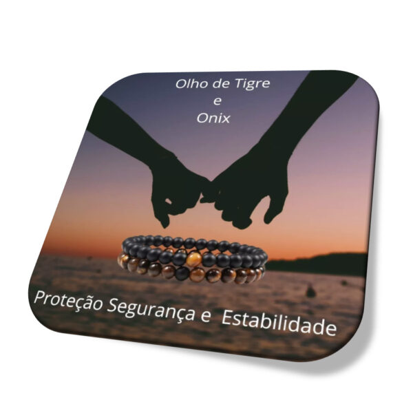 Kit 2 Pulseiras Amizade combo Casal Namorados Olho de Tigre E Ônix