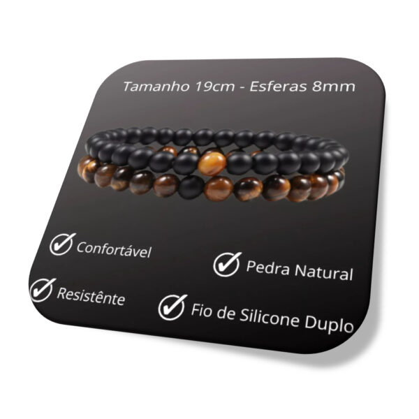 Kit 2 Pulseiras Amizade detalhe Casal Namorados Olho de Tigre E Ônix