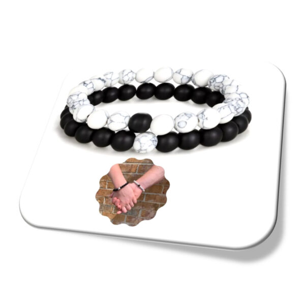 Kit 2 Pulseiras Casal Namorados Ambiente Amizade Pedras e Howlita Ônix