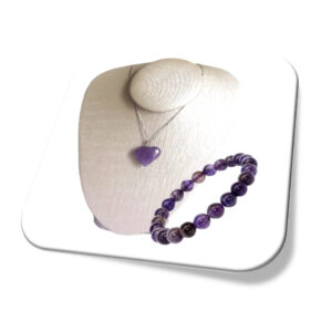 Kit Colar E Pulseira Ametista Capa Pedra Natural Equilibrio Meditação