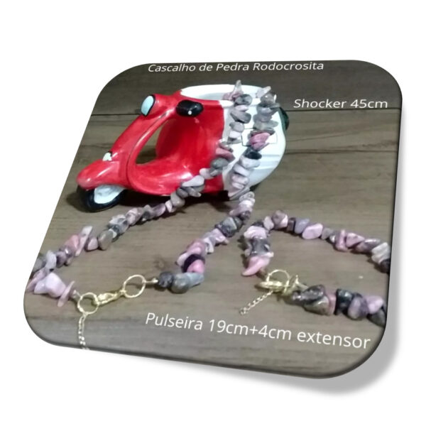 Kit Colar E Pulseira Rodocrosita ambiente Pedra Natural Embal. Presente