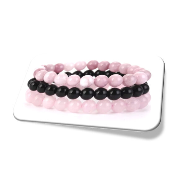 Kit De Pulseiras Quartzo Rosa E Onix Capa 3 peças Pedras Naturais