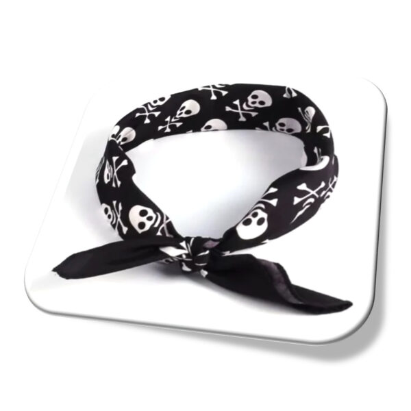 Bandana Preta estampa Caveiras laço Brancas Lenço Cabeça Harley Ciclista Rock