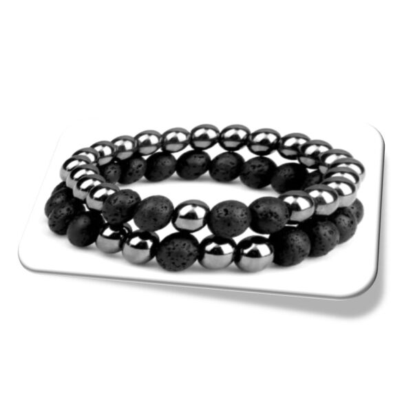 Pulseira Pedra Natural Hematita Imantada E Vulcão Luxo 2unid Capa i25 Store Loja Online