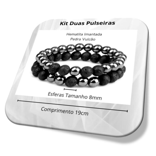 Pulseira Pedra Natural Hematita Imantada E Vulcão Luxo 2unid Medidas i25 Store Loja Online