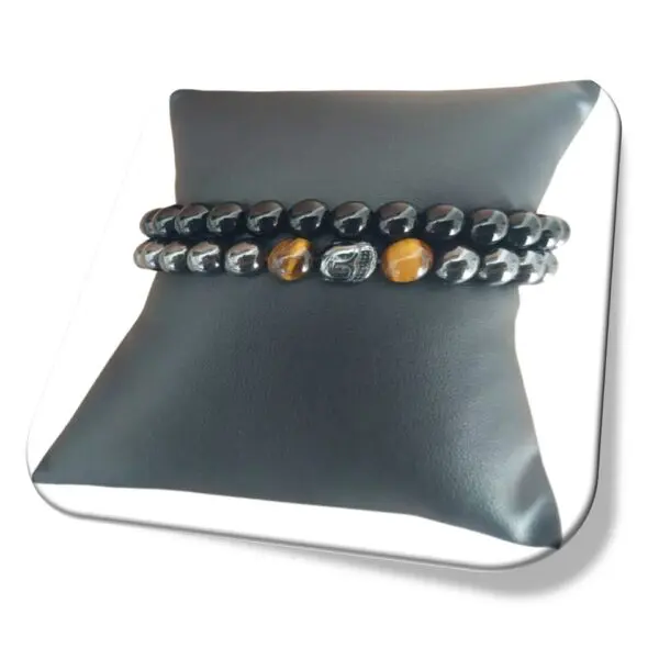 Pulseiras Mistas Onix Olho Tigre Hematita + Buda 2 Unidades - Image 7