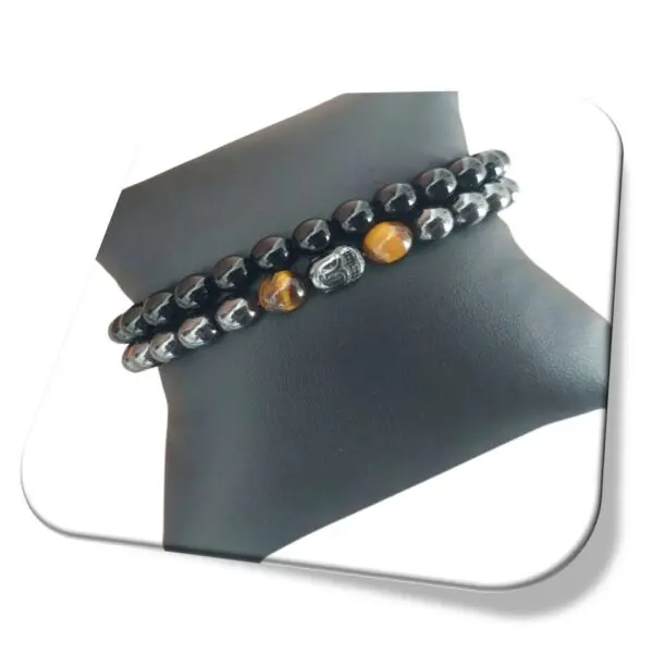 Pulseiras Mistas Onix Olho Tigre Hematita + Buda 2 Unidades - Image 2
