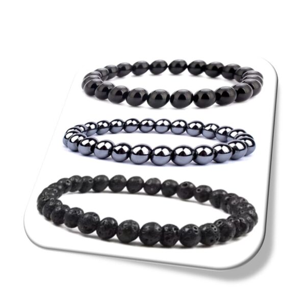 Trio Pulseiras Pedras Naturais Onix Hematita Vulcão Capa i25 Store vendas online